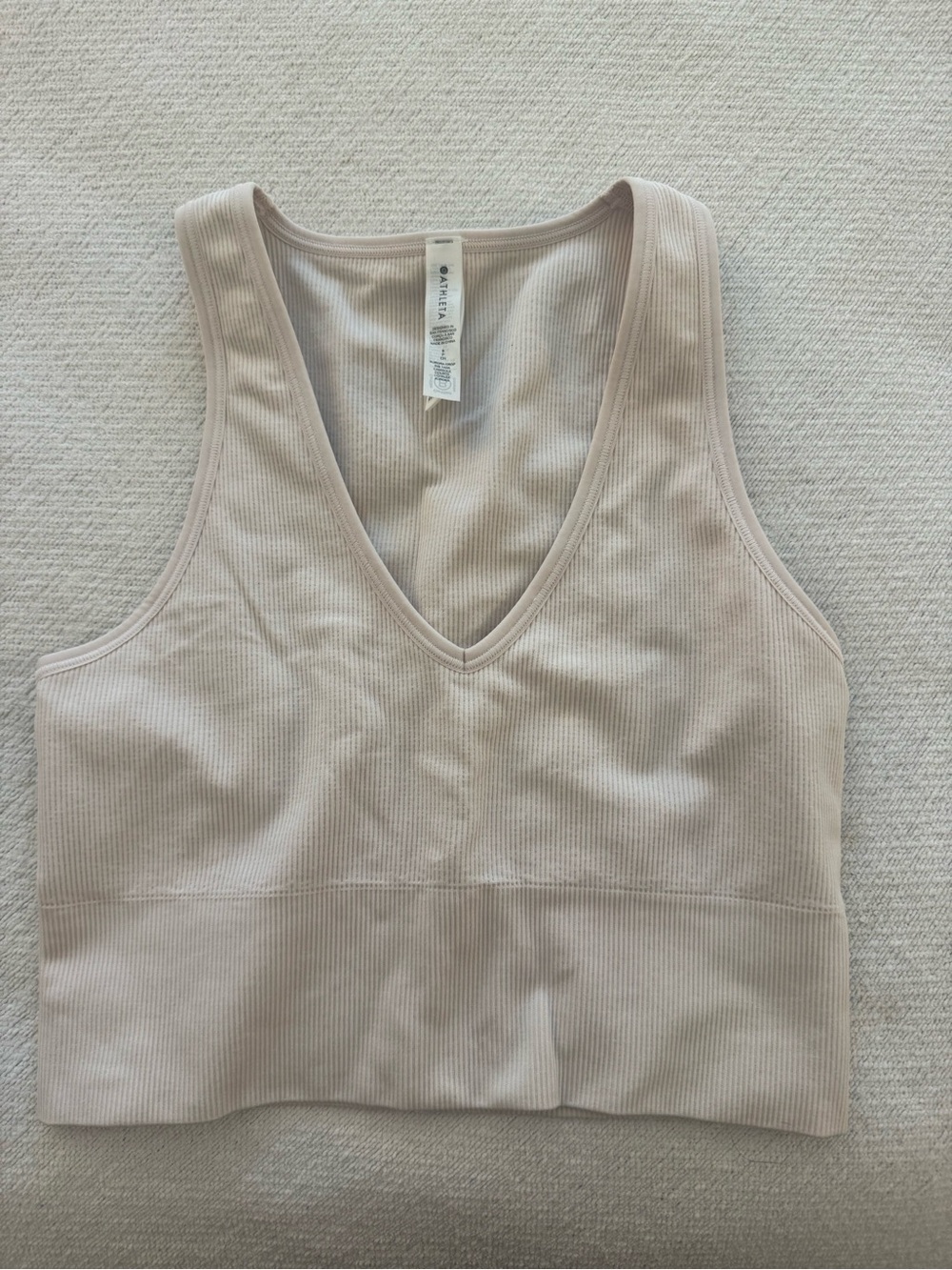 Athleta Ribbed V-Neck Cropped Tank Top in Light Beige